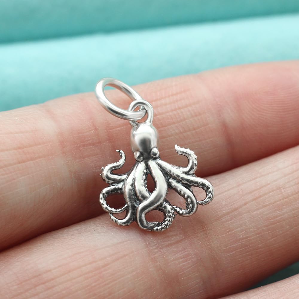 925 Sterling Silver Octopus Pendant Charm Sea Life Animal Ocean Beach Nautical For Necklaces European Bracelet Chain
