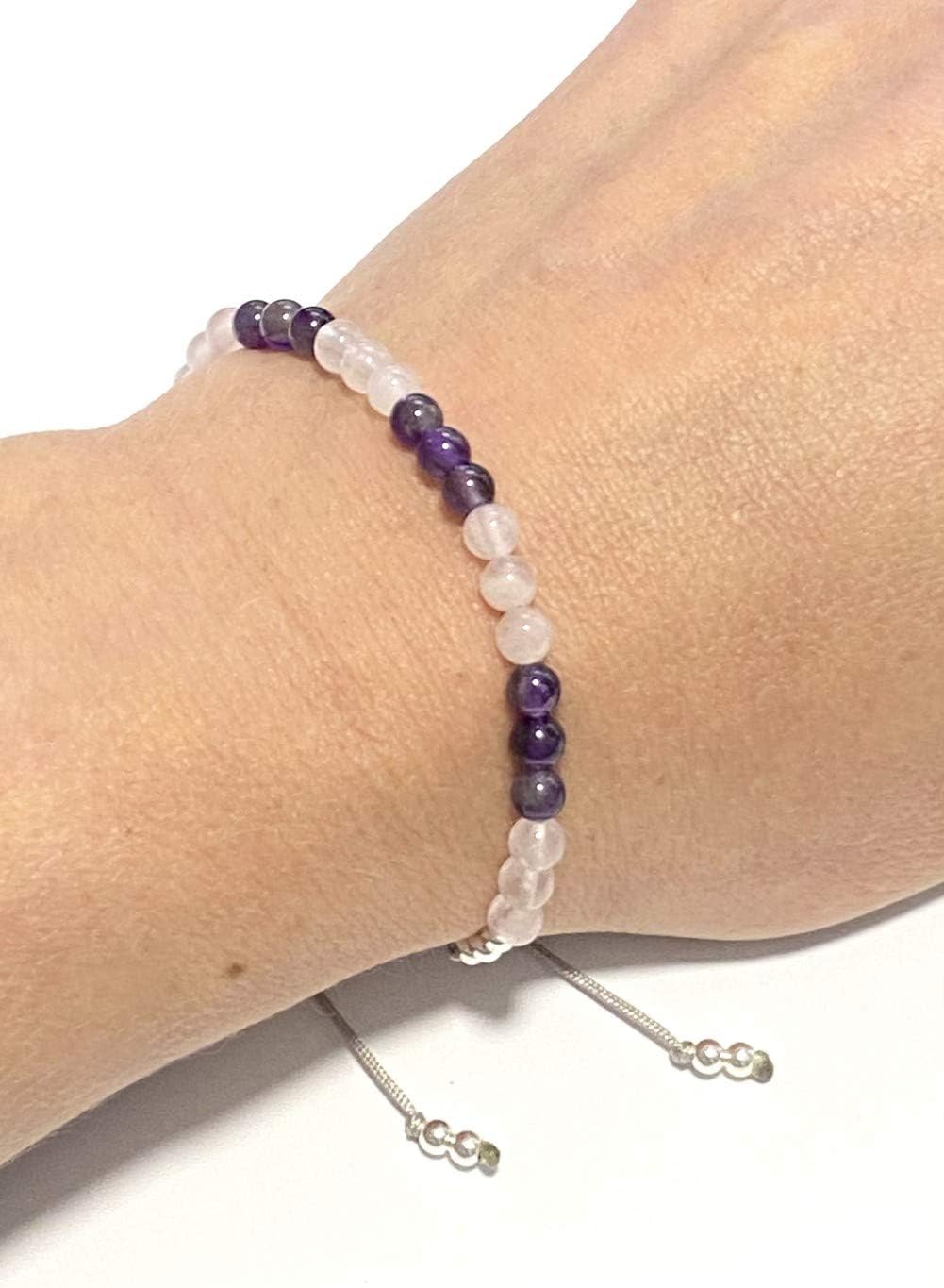 Karma Gems Pink Over Purple Colour Therapy Love & Transformation Holistic Healing Bracelet - Sterling Silver - Adjustable