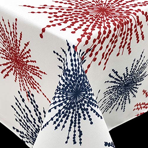 CAIT CHAPMAN HOME COLLECTION Red White Blue Celebration Fireworks Easy-Care Fabric Tablecloth (60