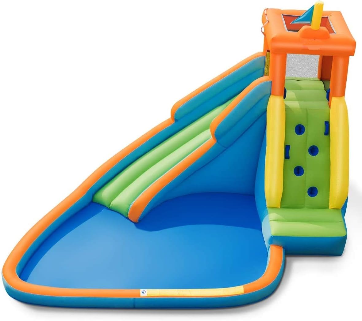 OLAKIDS Inflatable Water Slide, 3 in 1 Bounce House with Slide Climbing Wall Splash Pool, Outdoor Jumping Castle Inflatable Obstacle Course for Backyard with Carrying Bag Repairing Kit Hose Blower