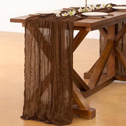 Miniatura 4 de Socomi Camino de mesa de gasa de 10 pies, estilo bohemio, rústico, color marrón, camino de mesa para boda, despedida de soltera, otoño, Acción de