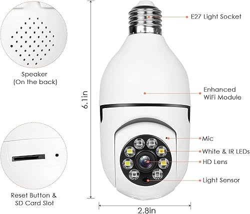 Miniatura 7 de 2 cámaras de seguridad de bombilla de 2.4 GHz y 5G WiFi para exteriores, cámara de seguridad de enchufe de luz E27 de 1080P, cámaras de seguridad