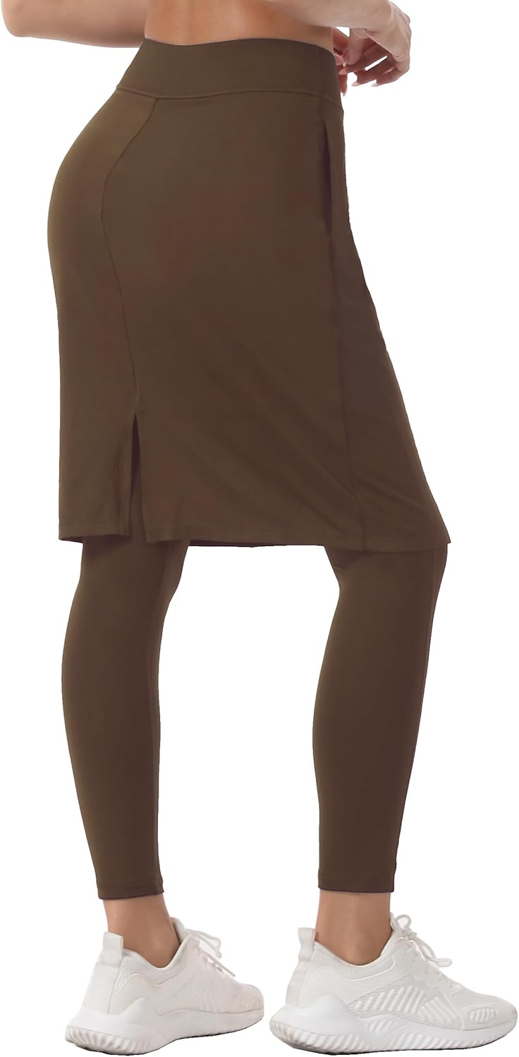 HOKOYI Women 23" Athletic Knee Length Skirt with Full Leggings Attached Pockets Workout Modest Skirted Capris - Image 4