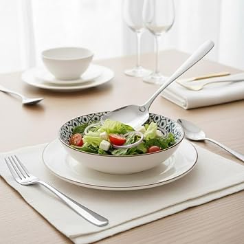 Premium Gümüş Renk Servis Kaşığı – 21 cm Paslanmaz Çelik, Ergonomik Tasarım, Salata ve Yemek Servis Kaşığı, Dayanıklı ve Şık Sunum Kaşığı