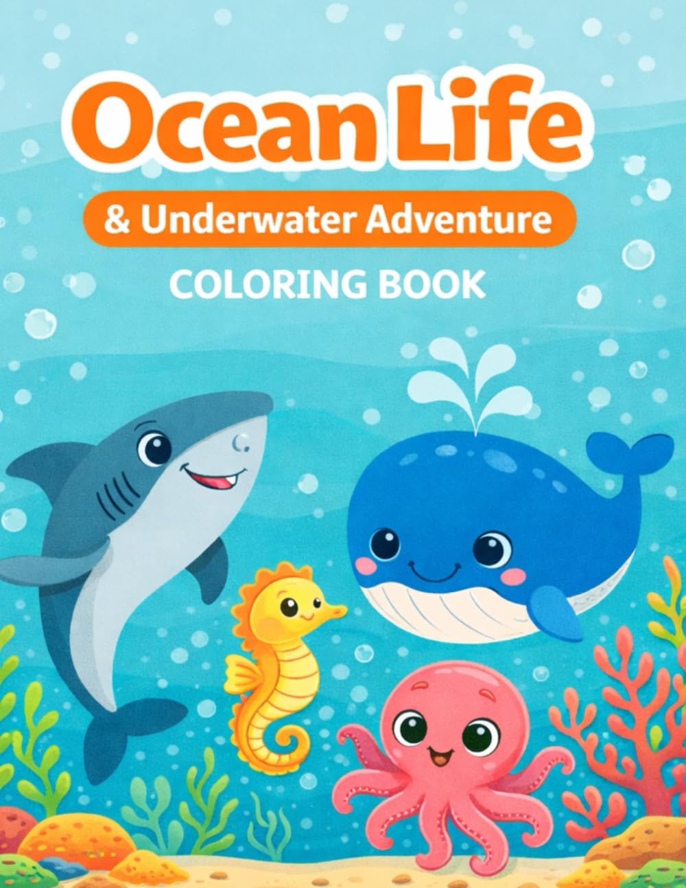 Ocean Life & Underwater Adventure Coloring Book for Kids: For Kids Ages 4-8: 60 Fun & Easy Sea Creatures to Color & Learn