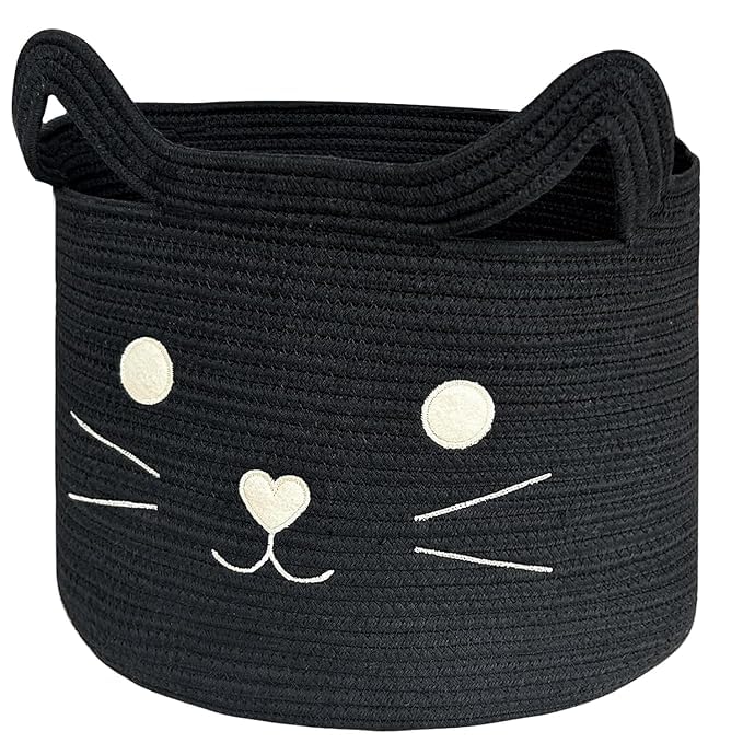 MUFASA Woven Cotton Rope Toy LOUNDRYwith Cat Design, Cute Animal LOUNDRY, Gift Basket, Large Cat Toy Basket, Baby Laundry Basket for Towels, (10'' X 8' INCH SMALL)-image-48
