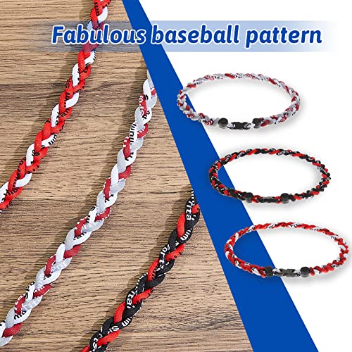 Image of Junkin Baseball Necklaces Three Braided Rope Titanium Necklace for Team Gifts Boys Men Player Softball Fans Sports