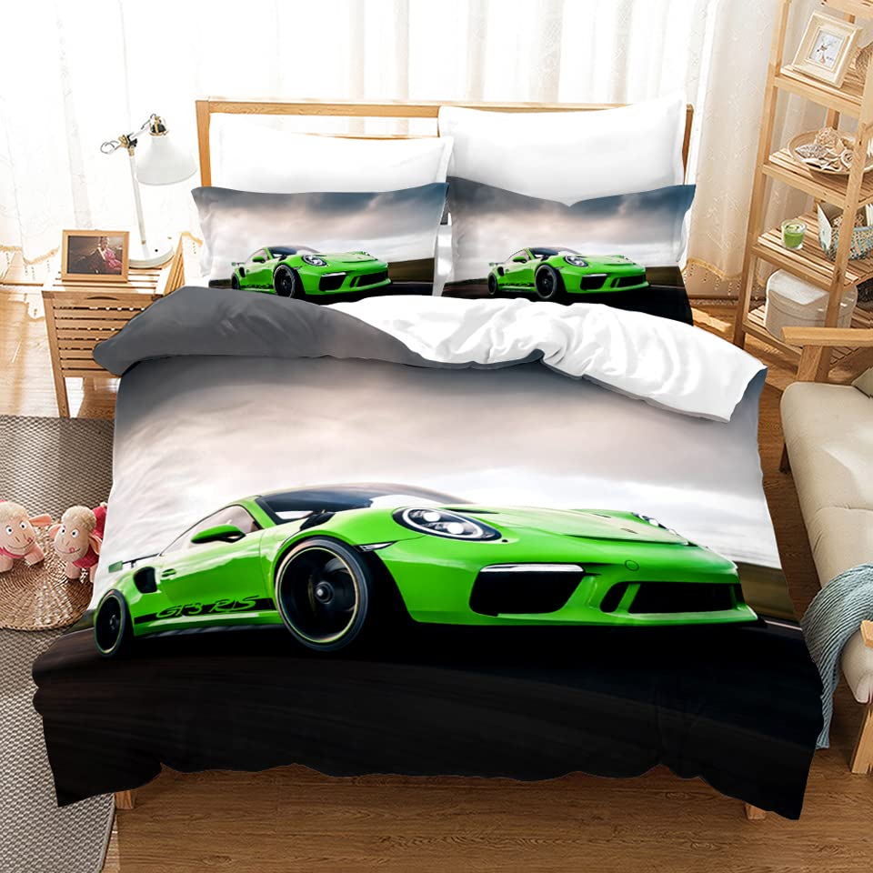 NDXRWDZR Funda Nordica Cama 90 Infantiles Coche Deportivo Gris Edredón Cama 90 para Niñas Niños con Cremallera Suave Transpirable Microfibra Fundas Nordicas 150x220 cm + 2 Fundas de Almohada 50x80 cm