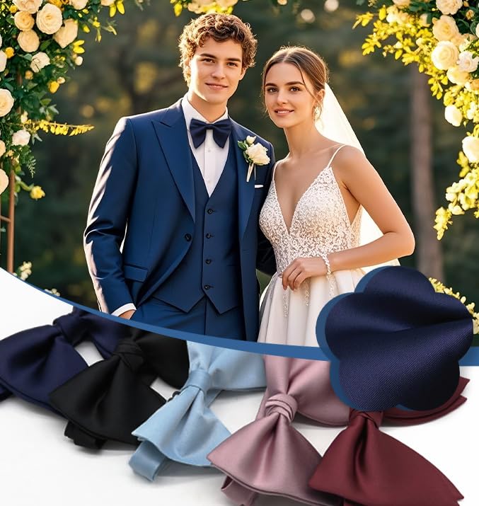 Image of Luckyvestir Oversized Bow Ties for Men, Pre Tied Clip on Men's Black Bowtie for Wedding Tuxedo Banquets Formal Wear