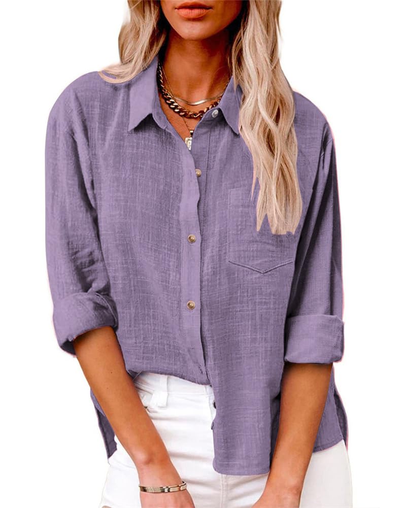 Women Button Down Shirts Long Sleeve Blouse for Women Office Work Blouses Fit Collared Blouses Trendy Outfits Four Seasons