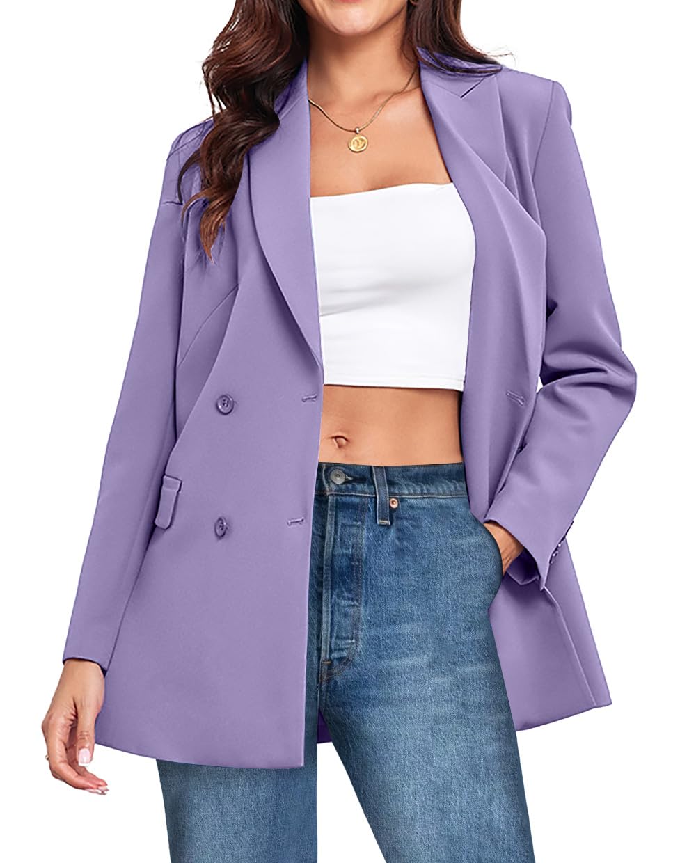 2025 Womens Double Breasted Blazer Jacket Fashion Business Casual Lapel Elegant Coat with Slit