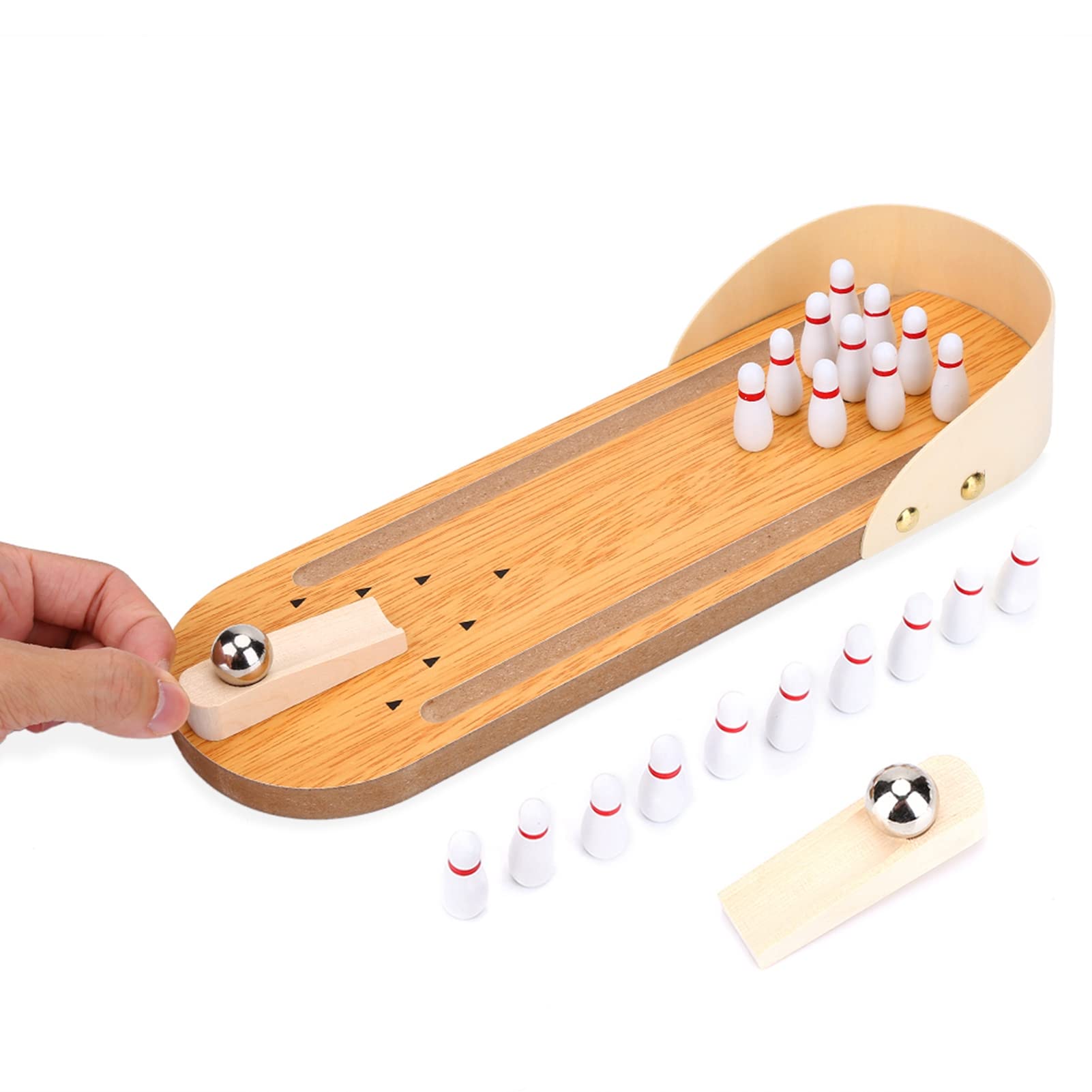 Desktop Mini Bowling Game Set, Bowling Mini, Wooden Mini Tabletop Bowling Set with 10 Bowling Pins and Metal Bowling Ball, Mini Bowling Toys Home Bowling Alley Gifts for Adults & People