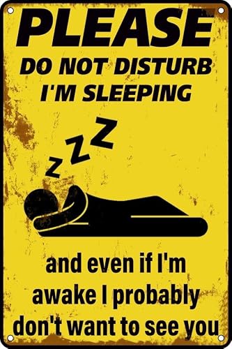 SMAZDFXX Funny Man Cave Decor Vintage Metal Tin Signs Please DoDisturb I'm Sleeping Novelty Sign for Home Living Room Man Cave Bedroom Office Storage Decorative 12"x16"