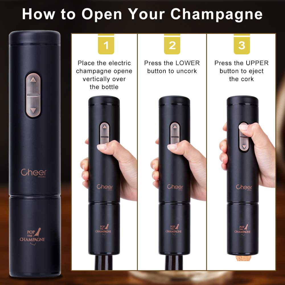 Abridor de vino, sacacorchos eléctrico para abrebotellas de vino, abridor de vino con cortador de papel de aluminio, batería inalámbrica de 4 AA no incluida, el mejor regalo para los 3