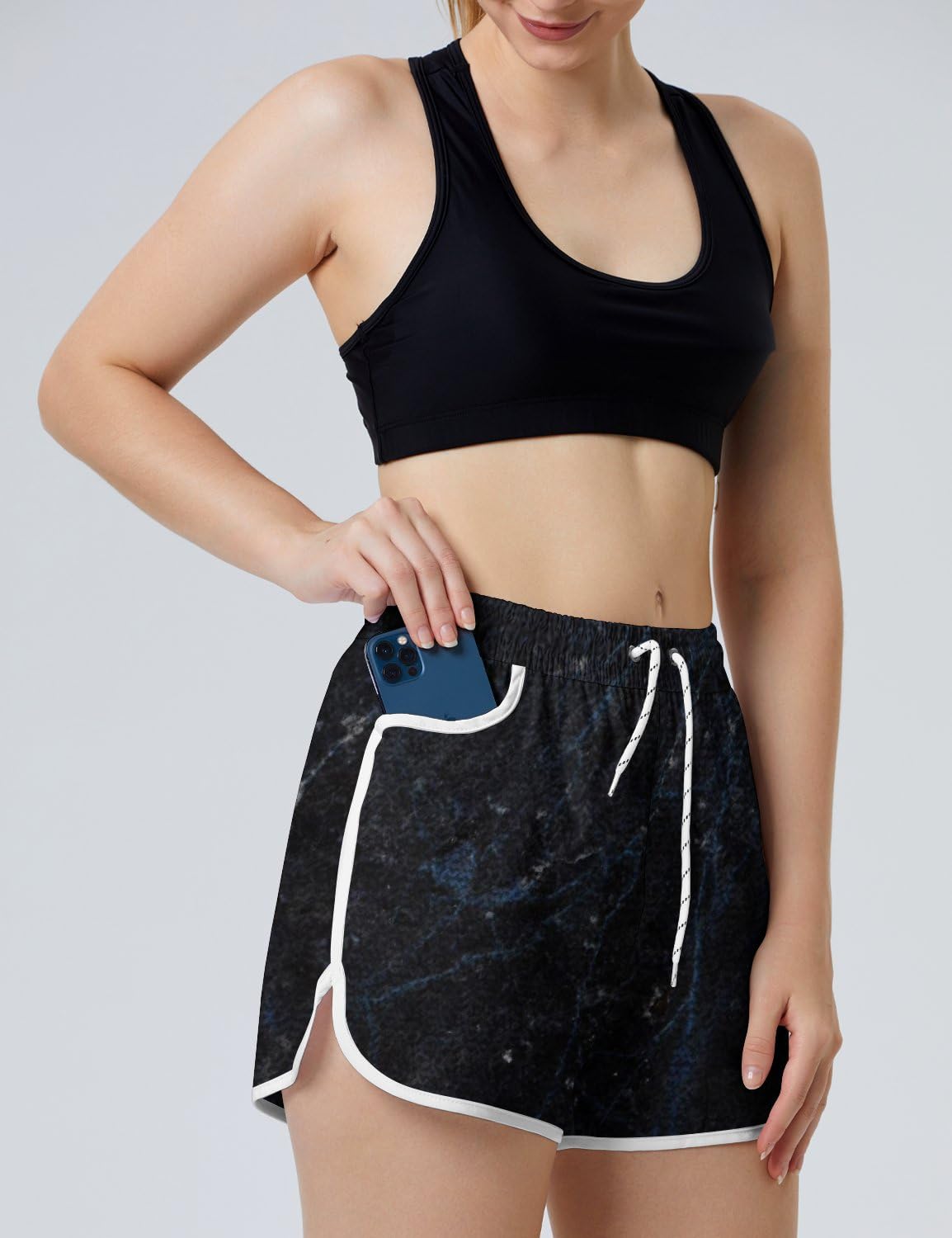 AYUNIX Women's Running Shorts with Pockets Quick Dry Performance Shorts for Women Black Athletic Workout Gym Shorts