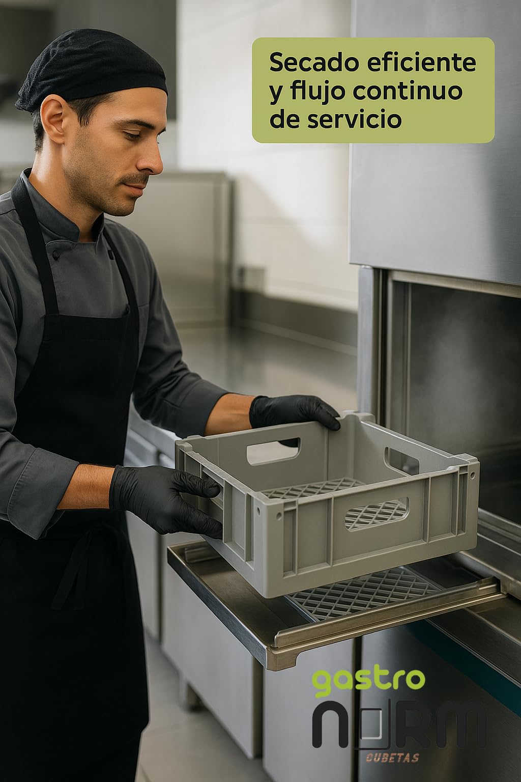 Bandeja Plastico Industrial 350x350x110 H mm Lavavasos Lavavajillas Hosteleria Restaurante Apilable Resistente Termico Higienico Secado Rapido Perforado Cocina Profesional OS51787