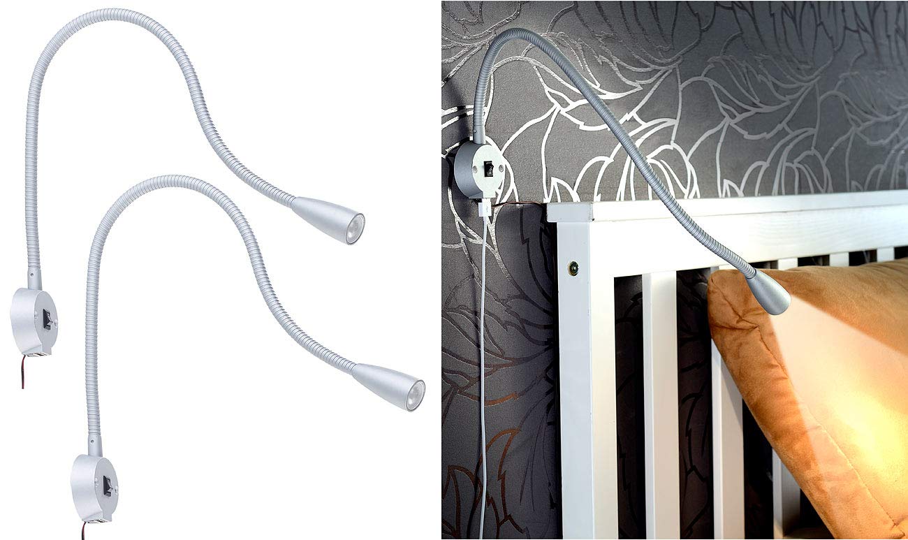 Lunartec Leselampe Wand: 2er-Set LED-Bett- & Leseleuchten, Schwanenhals & USB-Ladebuchse, je 3W (USB Leselampe Schwanenhals, Bett)