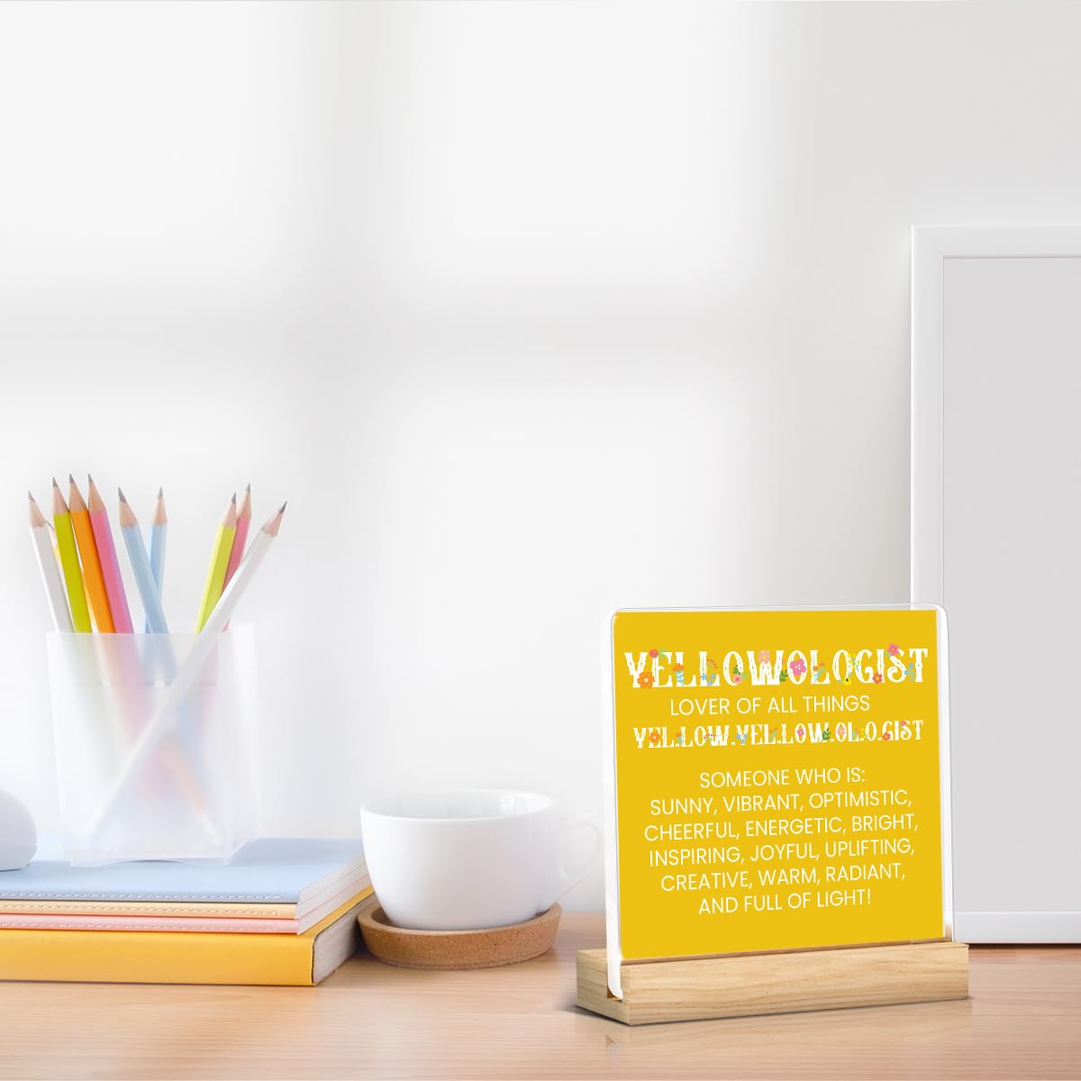 Yellow Gifts for Women Men, Birthday Gifts for Mom Sister Friends,Yellow Acrylic Decor for Bedroom Office Home Signs Decorations （4 x 4 Inches）