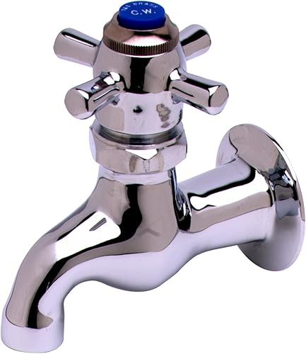 T&S Brass B-0706 Grifo de alféizar, con cierre automático, entrada hembra NPT de 1/2 pulgada, 3-7/8 pulgadas de pared al centro de la boquilla