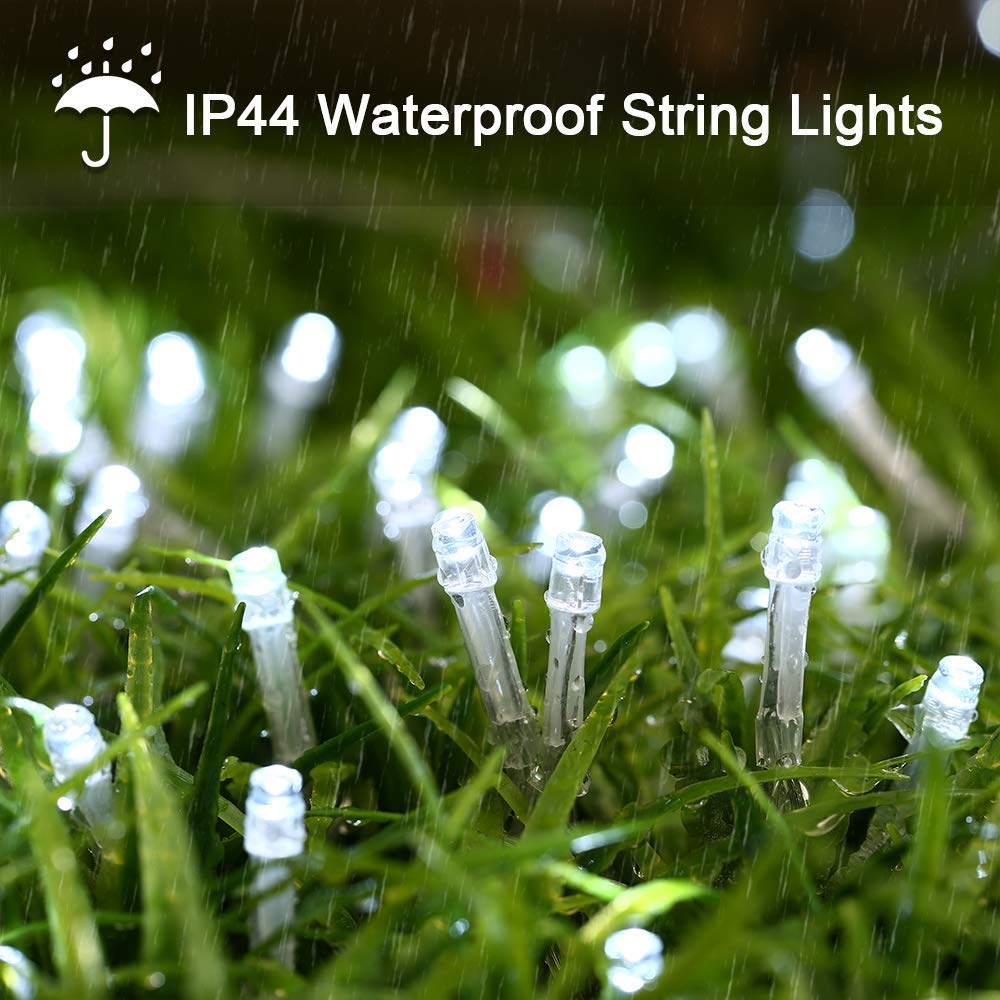 Qedertek Luci Natalizie a Batteria da Esterno, Catena Luminosa 20M 200 LED, Cavo Trasparente, Funzione di Timer con telecomando, Luci Stringa per Albero di Natale, Luci Bianco Addobbi Natale