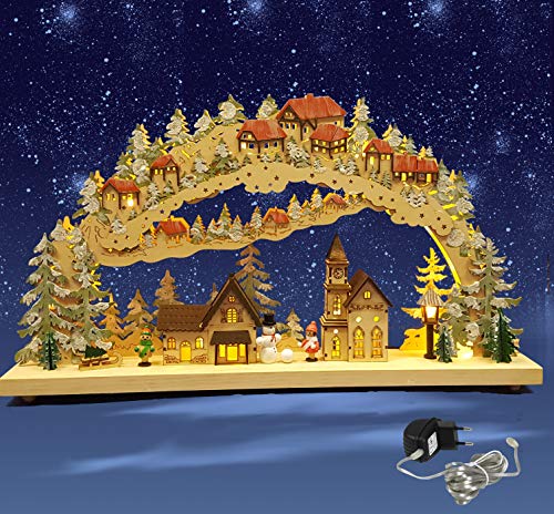 XXL LED-Schwibbogen Lichterbogen Leuchter Dorfkirche mit innenbeleuchteten Häusern, inkl. Trafo aus Holz Größe: 57x34x8 cm Weihnachten Advent Geschenk Cover