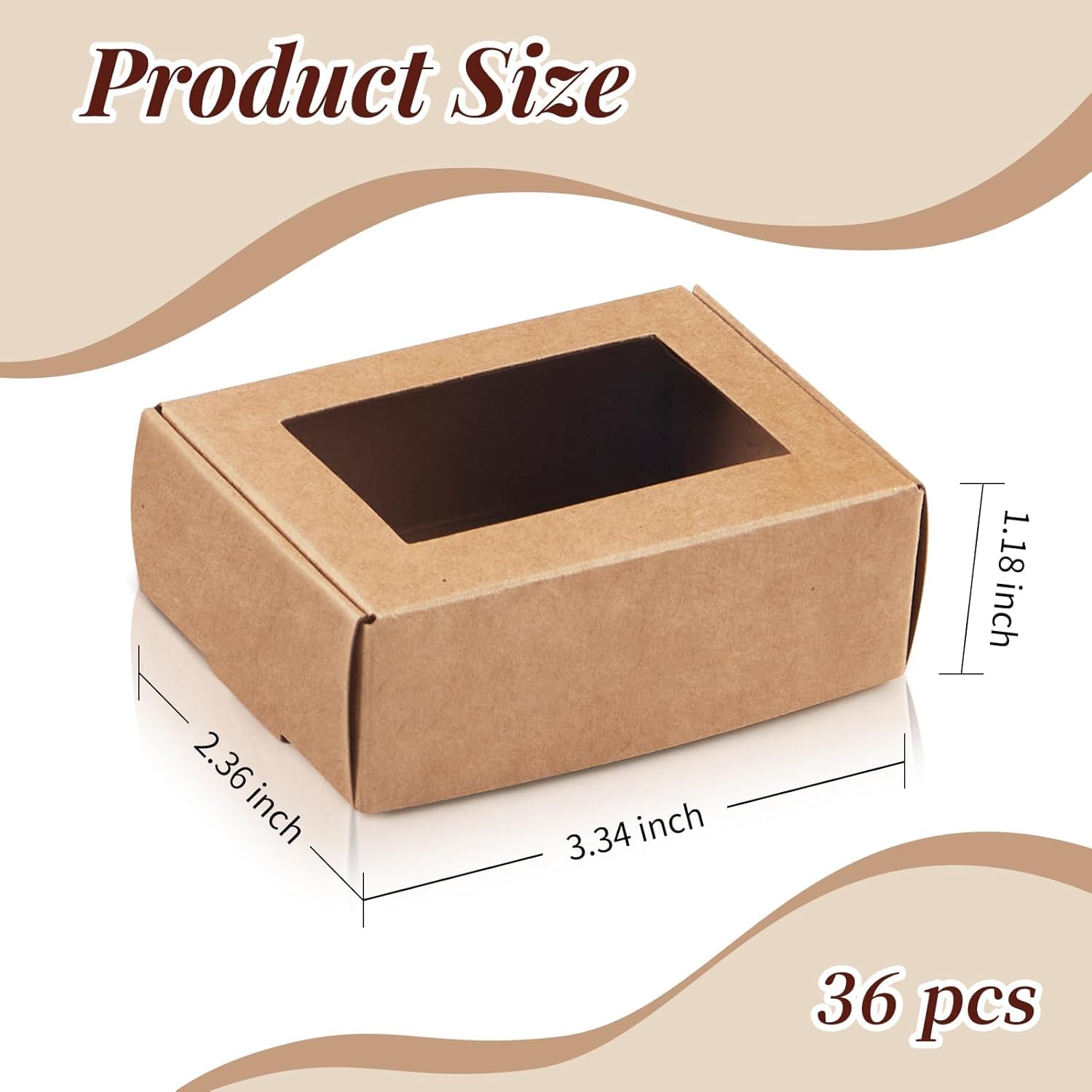 ChicAbode 36 PCS Soap Boxes for Homemade Soap, Mini Kraft Treats Gifts With Windows, Packaging Supplies, 3.34 x 2.36 x 1.18 Inches (Brown)