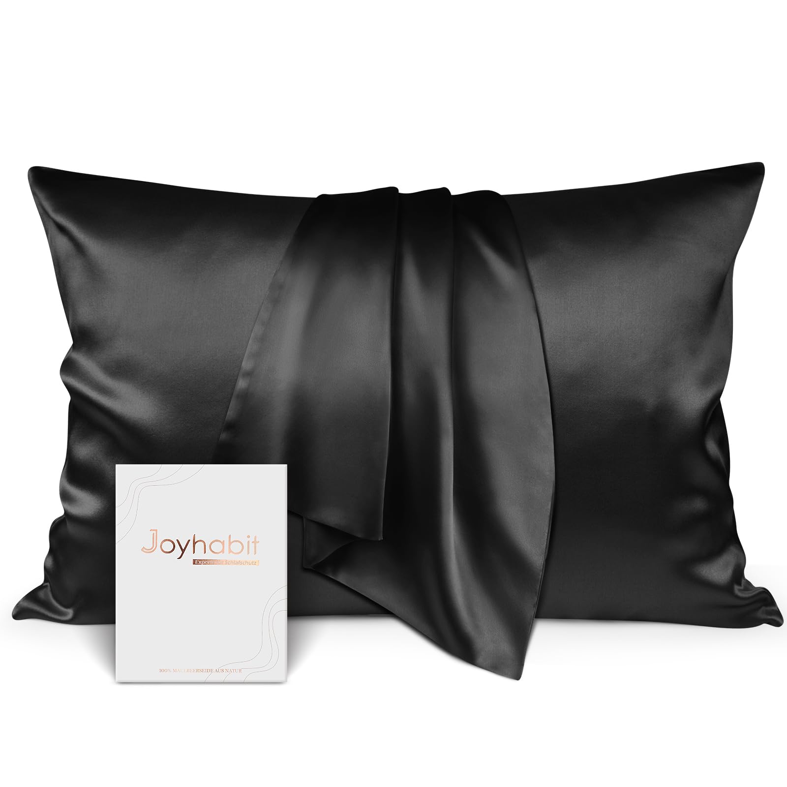 Joyhabit Seidenkissenbezug 40x60, Schwarz, 16MM Silk Pillowcase aus 100% Bio Maulbeerseide, Super für den Schutz der Haarqualität und der Haut
