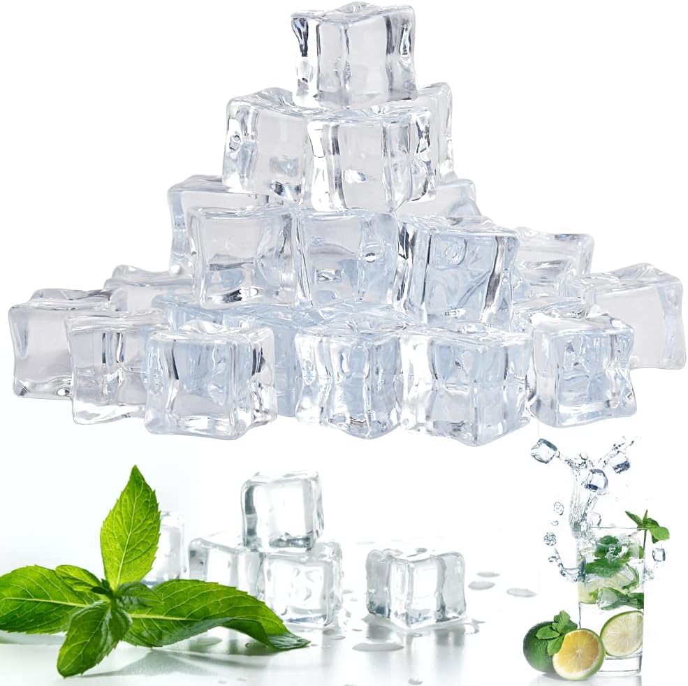 40 Pack Reusable Fake Ice Cubes - Artificial Clear Acrylic Ice Cubes - Fake Diamonds Plastic - Wedding Decor Photography Props Vase Fillers Home Display Decor