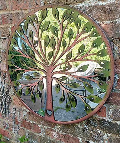 Inspirational Gifting Hermoso Espejo de Pared con Marco de Metal de Hoja Verde para tu hogar o jardín, 64 cm de diámetro Cover