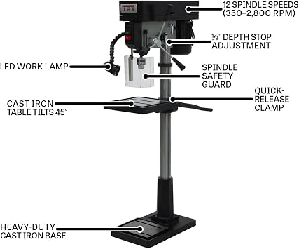 JET 17-Inch Floor Drill Press, 12 Speed, 1 HP, 115V 1Ph (Model IDP-17)