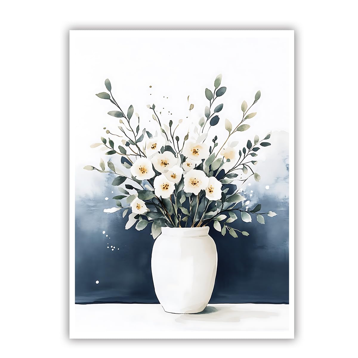 CHERHERART Wall Art Spring Floral Canvas Poster Prints White Flowers in Vase Canvas Pictures for Bedroom Living Room Minimalist Botanical Decor 35x55cm Frameless