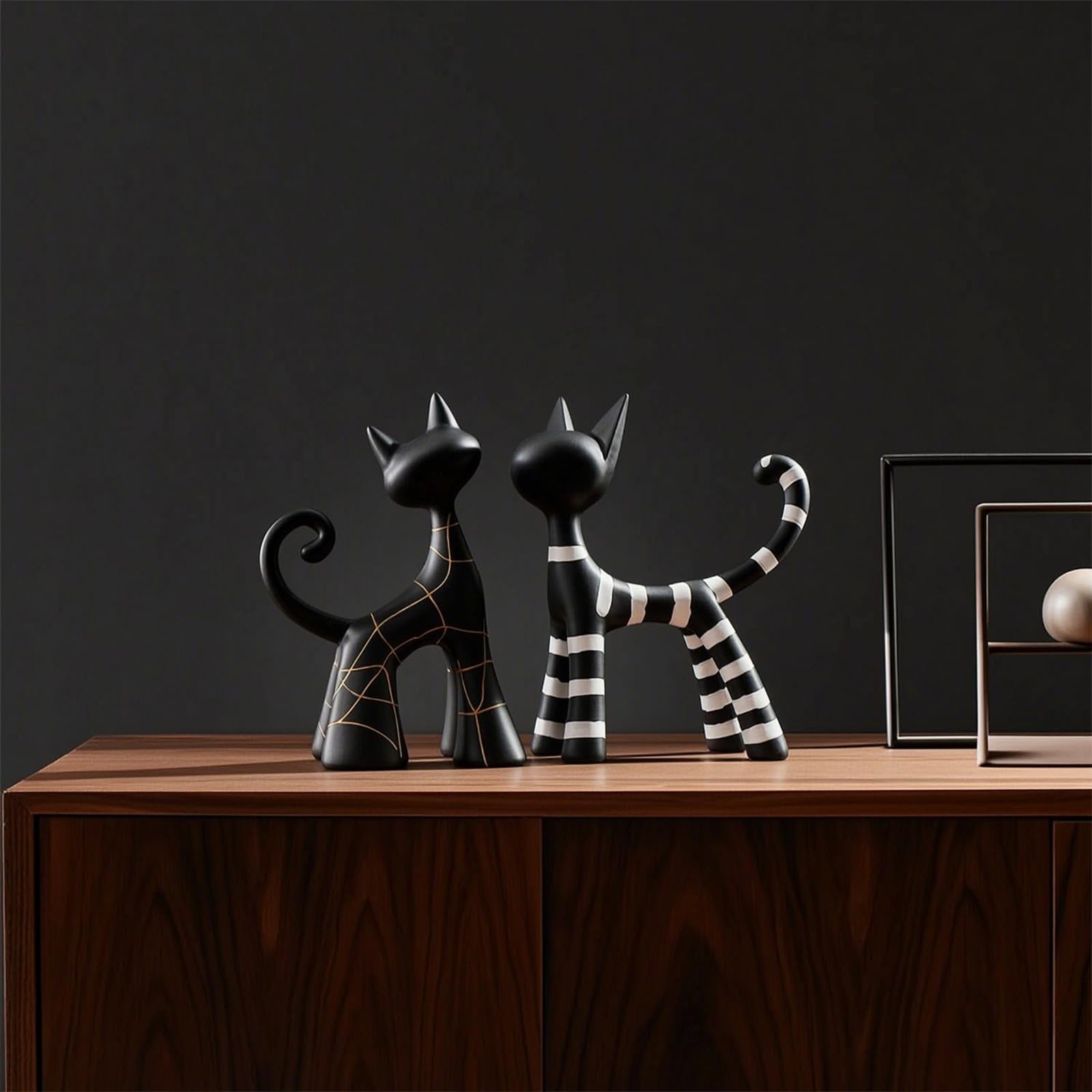 1 Par Escultura de Gatos Estatuas Decorativas Figuras Modernas en Resina Diseño Escultórico Forma Esbelta Superficie Mate Adecuado para Estanterías Bufetes Recibidores Sala de Estar
