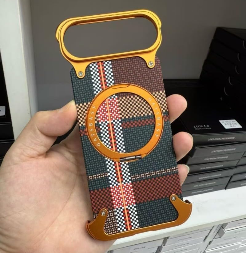 Coque magnétique iPhone 17 Pro Max fibre de carbone orange sans cadre antichoc