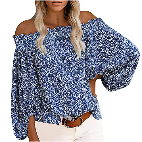 Preisvergleich Produktbild erthome1 Hemdbluse Langarm Damen Sexy Schulterfrei Chiffonbluse Oberteil mit Laternen Ärmel Elegant Polka Dots Drucken One-Shoulder Tunika Pullover Sommer Herbst Lässig Oberteile T-Shirt Sweatshirt
