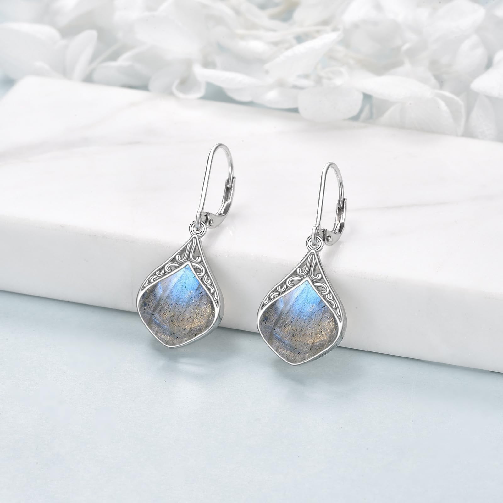 Mondstein Ohrringe Sterling Silber Filigran Irisch Keltisch Teardrop Mondstein Tropfen Ohrringe Schmuck Geschenke für Damen