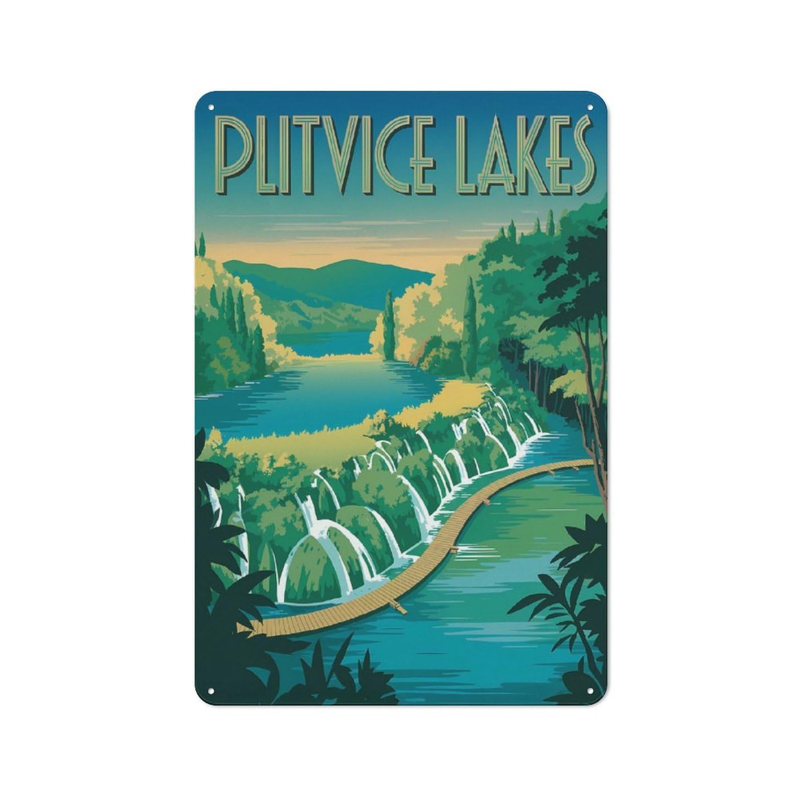 Junmoney Style-10 Plitvice Lakes Travel (3) Shop Front Style Metal Wall Decor 30X20cm, Bistro Metal Sign For Takeaway, Bar, Kitchen Or Counter Area