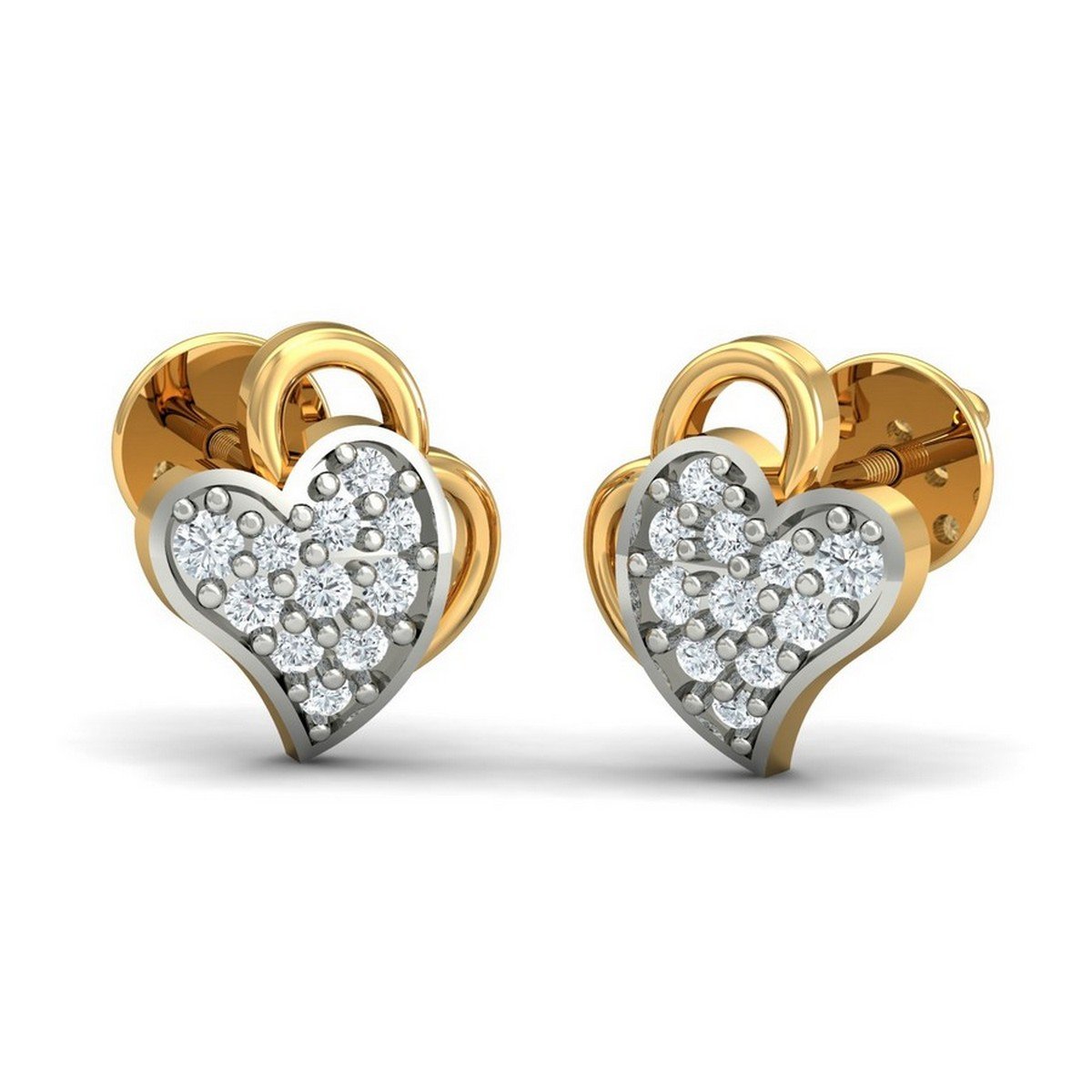 kuberbox 18KT Yellow Gold Diamond Frozen Heart Stud Earrings for Women-picture-16