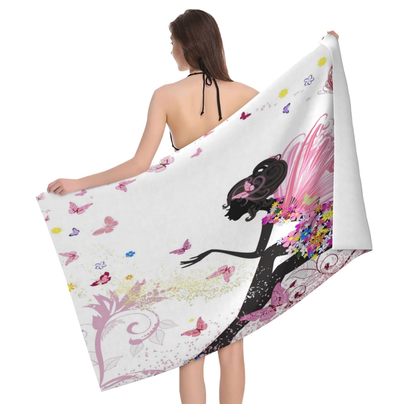 Lawenp The Fairy and Butterflies Beach Towel, Lightweight Sand Free Quick Dry Microfiber Absorbent Bath Towel for Kids, Adults, Swimming, Bath, Yoga, Pool, Travel, Camping 32"X52"