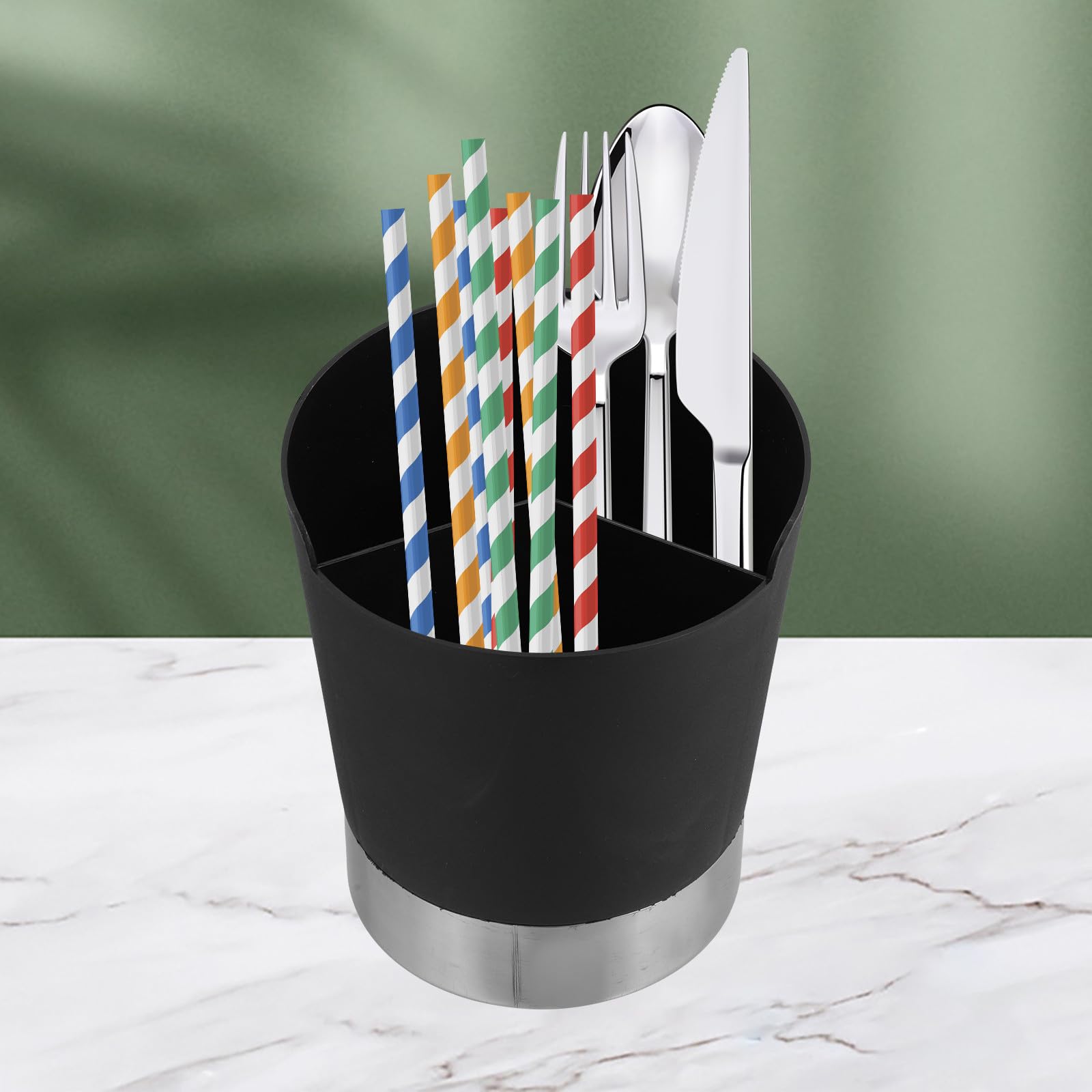 VICASKY Distributore di Cannucce Multifunzione in Acciaio Inossidabile 3 Scomparti per Utensili da Cucina Resistente per Banconi e Tavoli da Pranzo
