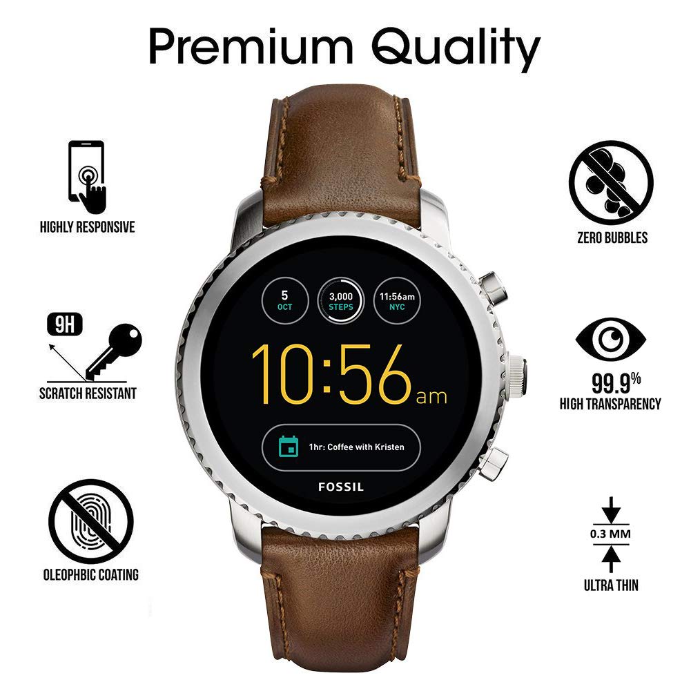 Qrettie 3 Pellicole In Vetro Temperato Per Fossil Q Explorist Gen 3 - 9H, Antigraffio, Con Kit Installazione - 2