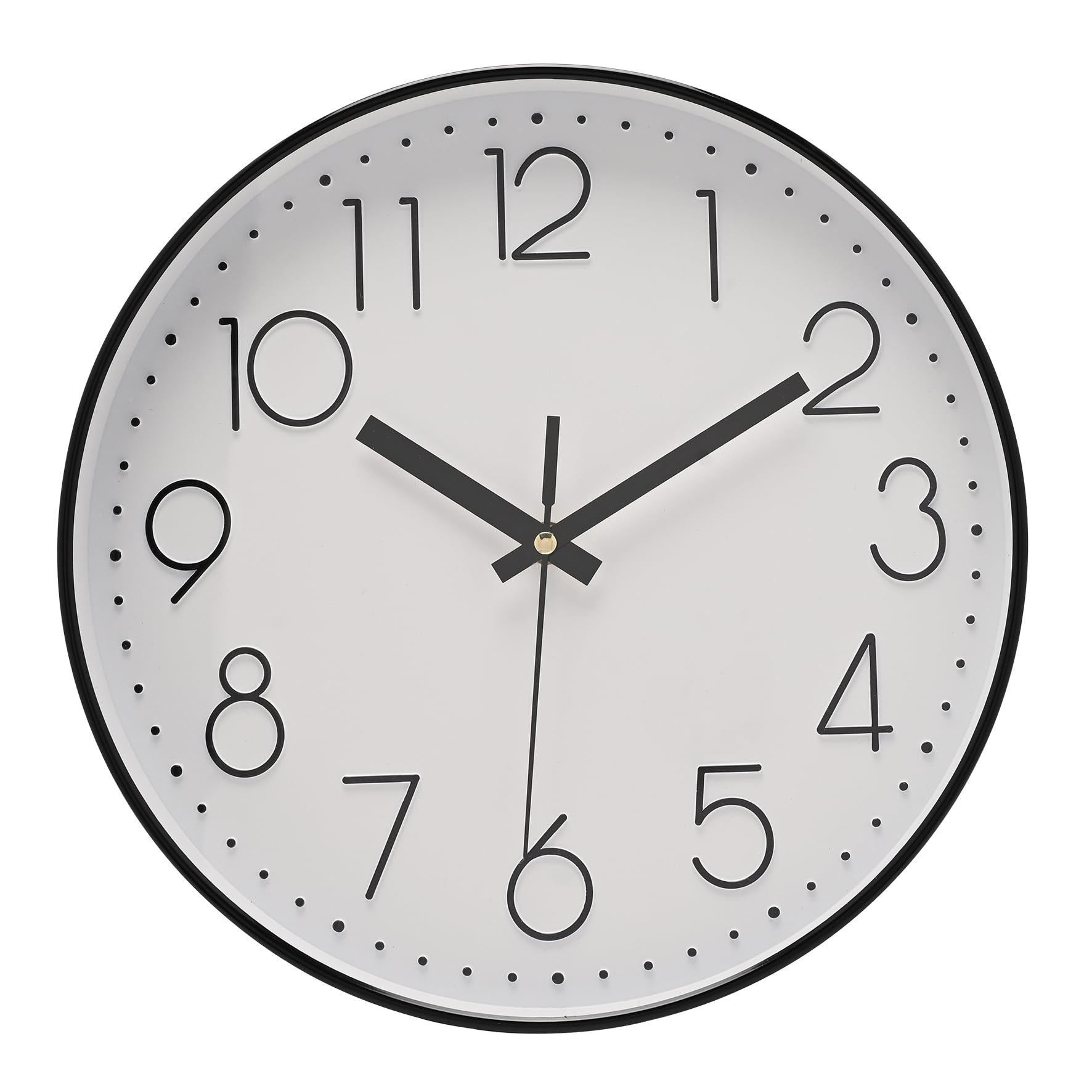 Woodhouse & Mitchell 30cm Silent Wall Clock – Large Non-Ticking Quartz Wall Clock with Easy-to-Read Numbers, Modern Black & White Kitchen or Living Room Clock, Battery Operated