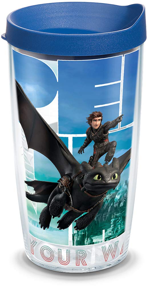Tervis DreamWorks How To Train Your Dragon - Find Your Way Insulated Tumbler with Wrap and Blue Lid, 16 oz, Clear
