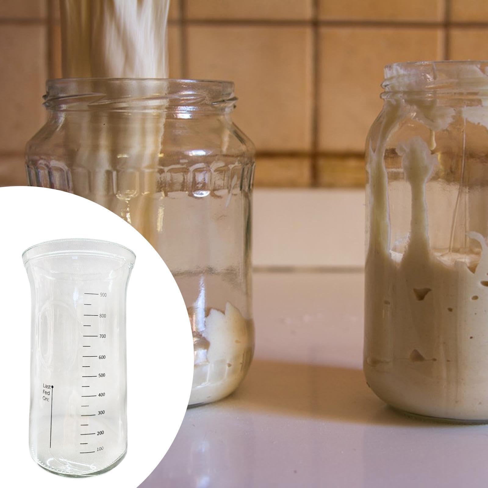 predolo Vaso Medidor de Cristal 1200 ml, Jarra de Vidrio con Escala para Cocina y Fermentación de Pan
