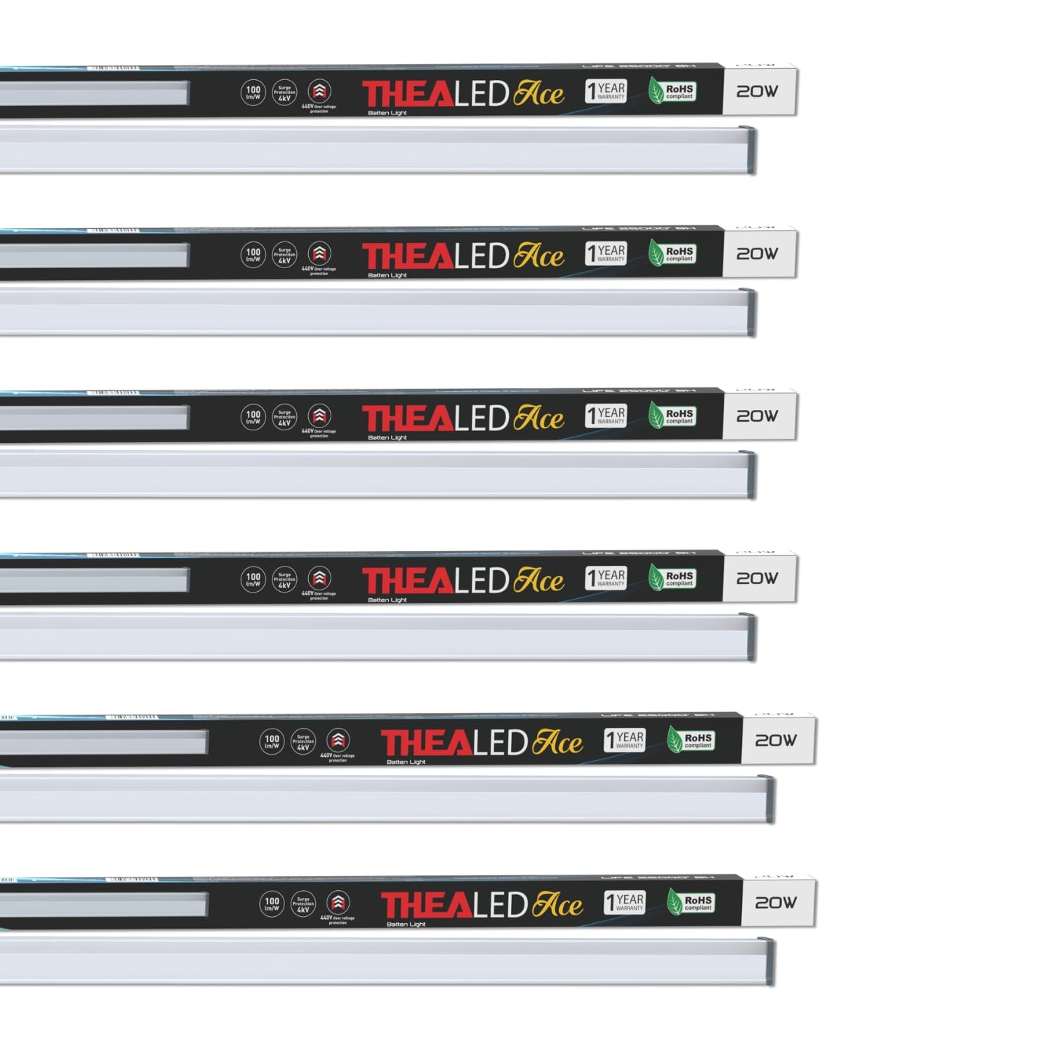 Panasonic 20W TheaLED Ace LED Batten, 20W Tube light for Living Room & Bedroom, Energy Efficient Batten for Home, 6500K Cool Day Light Batten (Pack of 6)