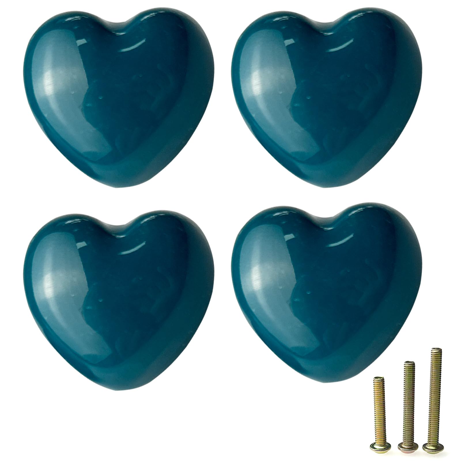 Mimhooy 4 Pack Teal Ceramic Heart Shaped Drawer Knobs for Cabinets Cupboards & Draws - Decorative
