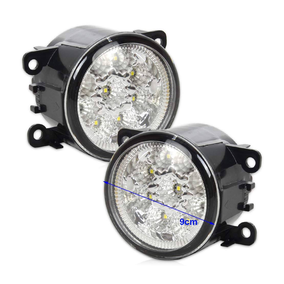 beler 2 Pack LED White Fog Light Lamp Replacement in Box for Acura Honda Ford Nissan Lincoln Jaguar Subaru Suzuki Porsche (9 LED Bulbs)
