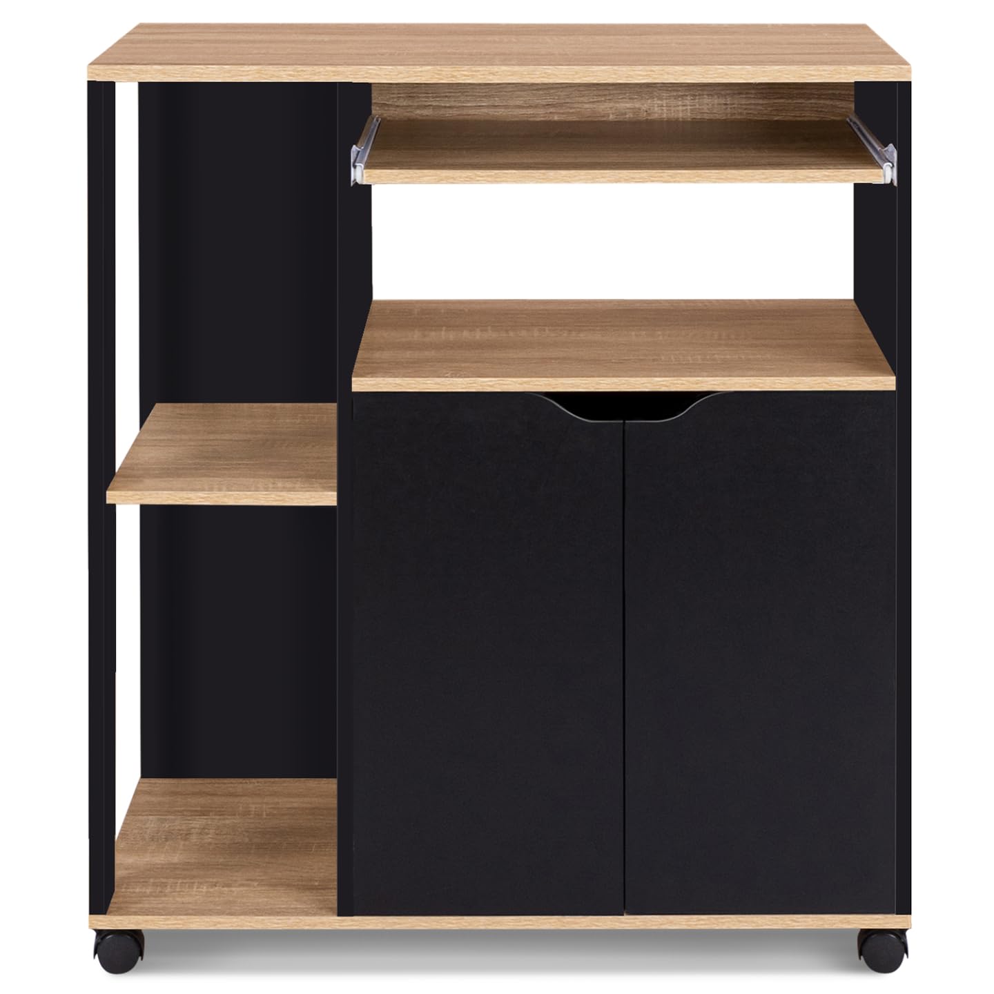 IDMarket - Desserte de cuisine COSI bois noir et plateaux façon hêtre L.76 CM