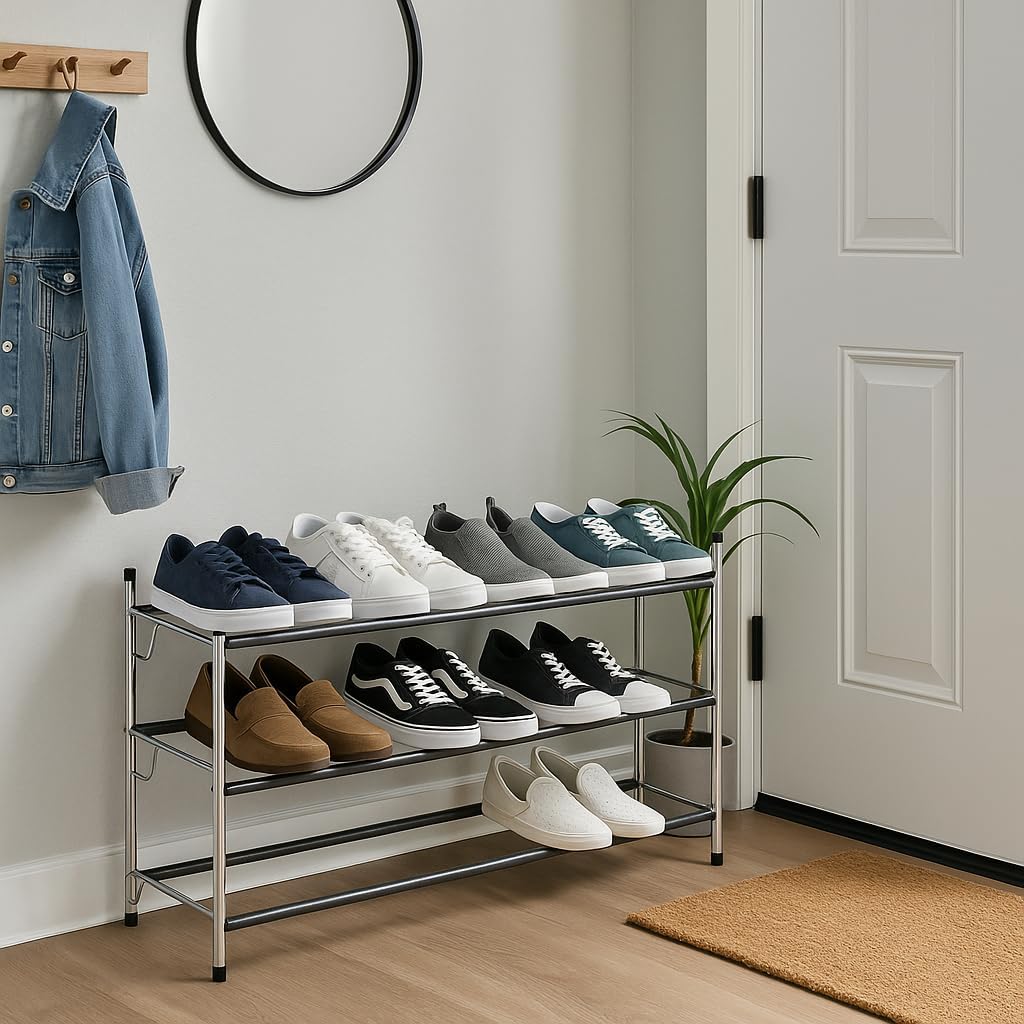 USTECH 3Tier Expandable Shoe Rack Adjustable Metal Storage Shelf Heavy-Duty Steel Frame for Closet Entryway Dorm Easy Clean Stackable Design Long Lasting and Reliable Shoe Organizer Solution