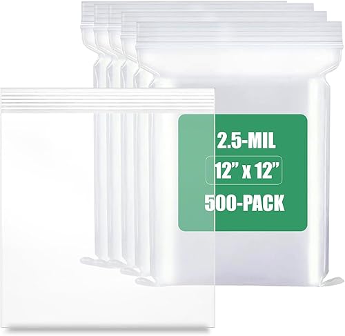 500 unidades, (12 x 12 pulgadas), bolsa transparente con cierre de cremallera de 2.5 mil de grosor, bolsas con cremallera, bolsas de plástico de