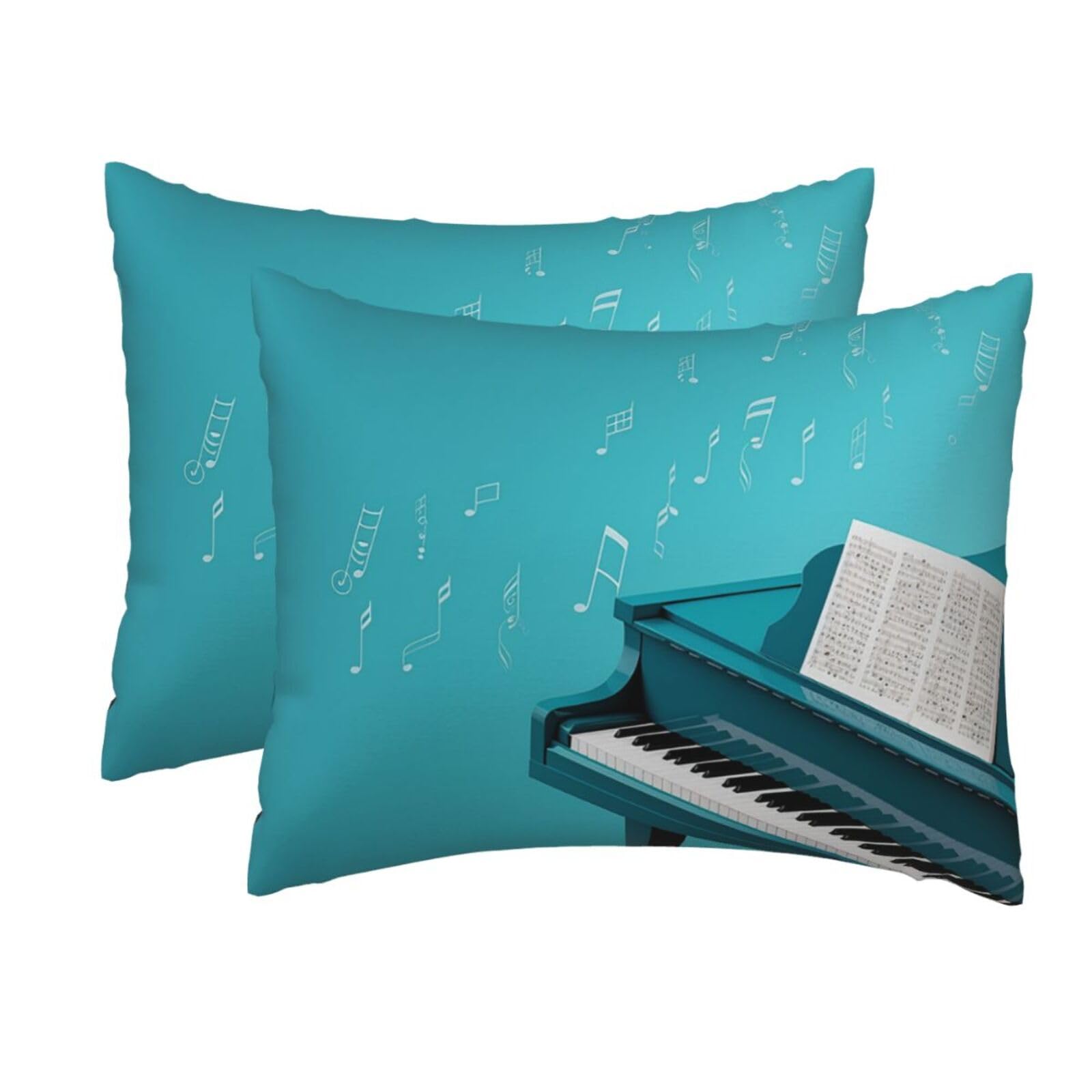 2 Pack Standard Size Pillow Cases for Hair and Skin Soft Breathable Pillow Case Covers with Hidden Zipper Piano on Blue Background Pillowcase 20x26 Inches Pillow Cover for Sleeping Gift